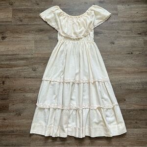 VINTAGE 70s Bohemian Campesina Mexican Wedding Peasant Dress